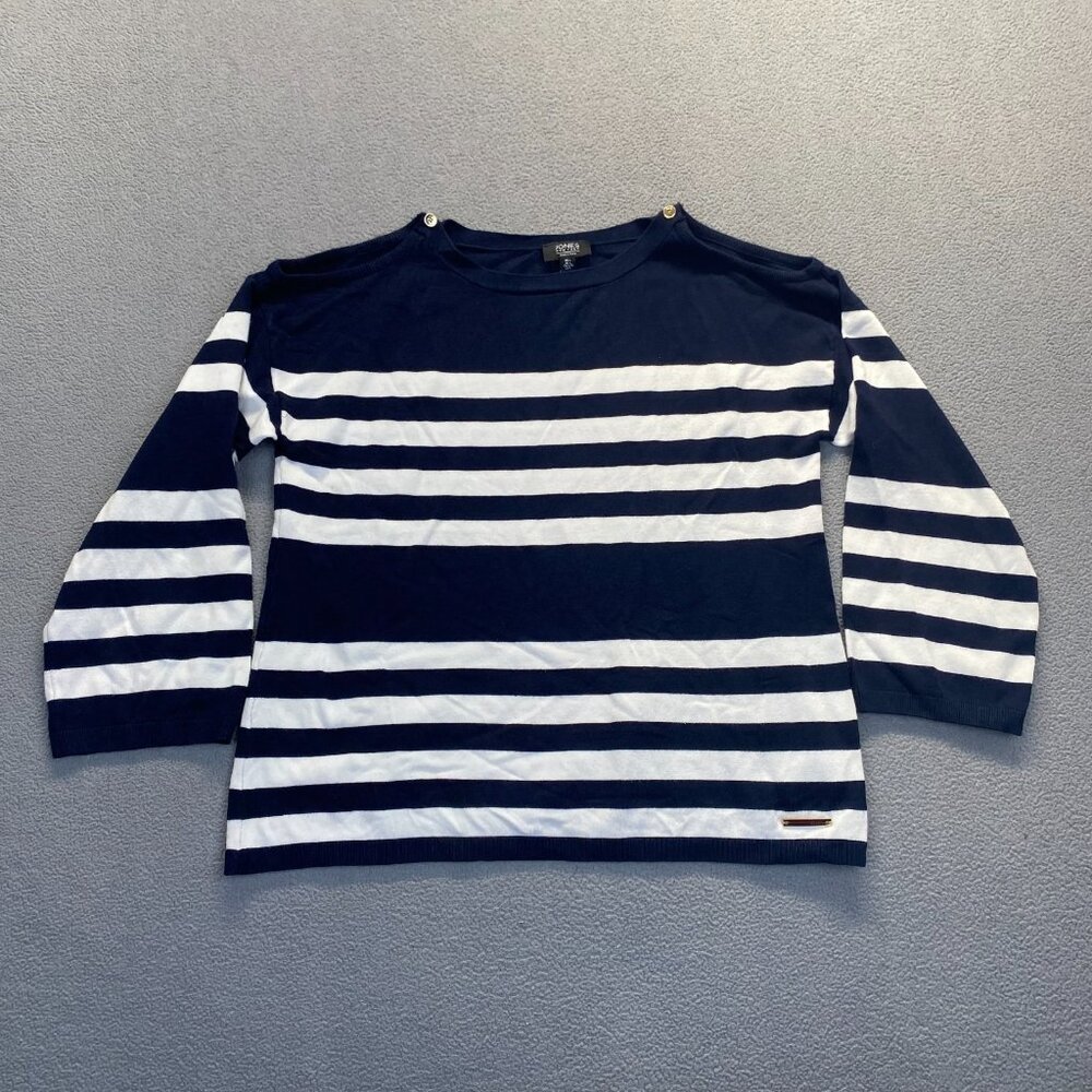 Jones New York Women's Size L Navy Striped Nautical 3/4 Sleeve Shirt Top Coastal - Picture 11 of 11